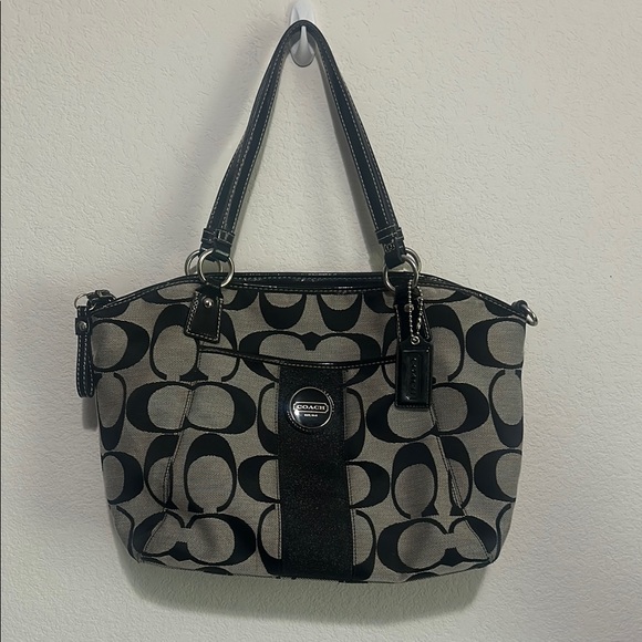 Coach Handbags - Coach Black and Gray Shoulder Bag with Signature Monogram